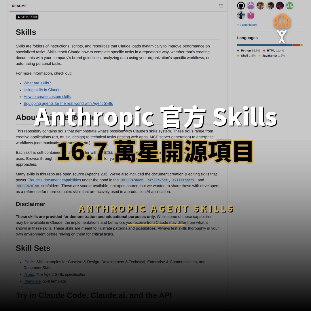16.7 萬星開源項目：Anthropic Skills 官方技能庫