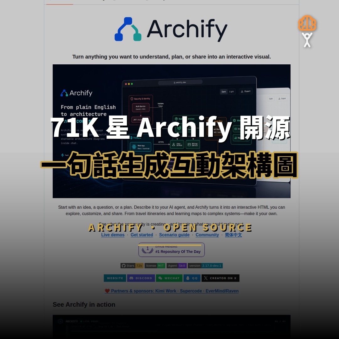 71K 星 Archify 開源：一句話生成互動架構圖