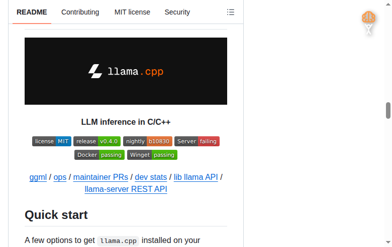 llama.cpp README 開頭（項目名稱 + 定位描述）