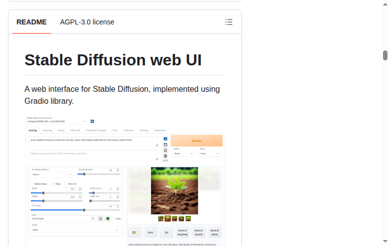 Stable Diffusion Web UI README 開頭（項目名稱與簡介）