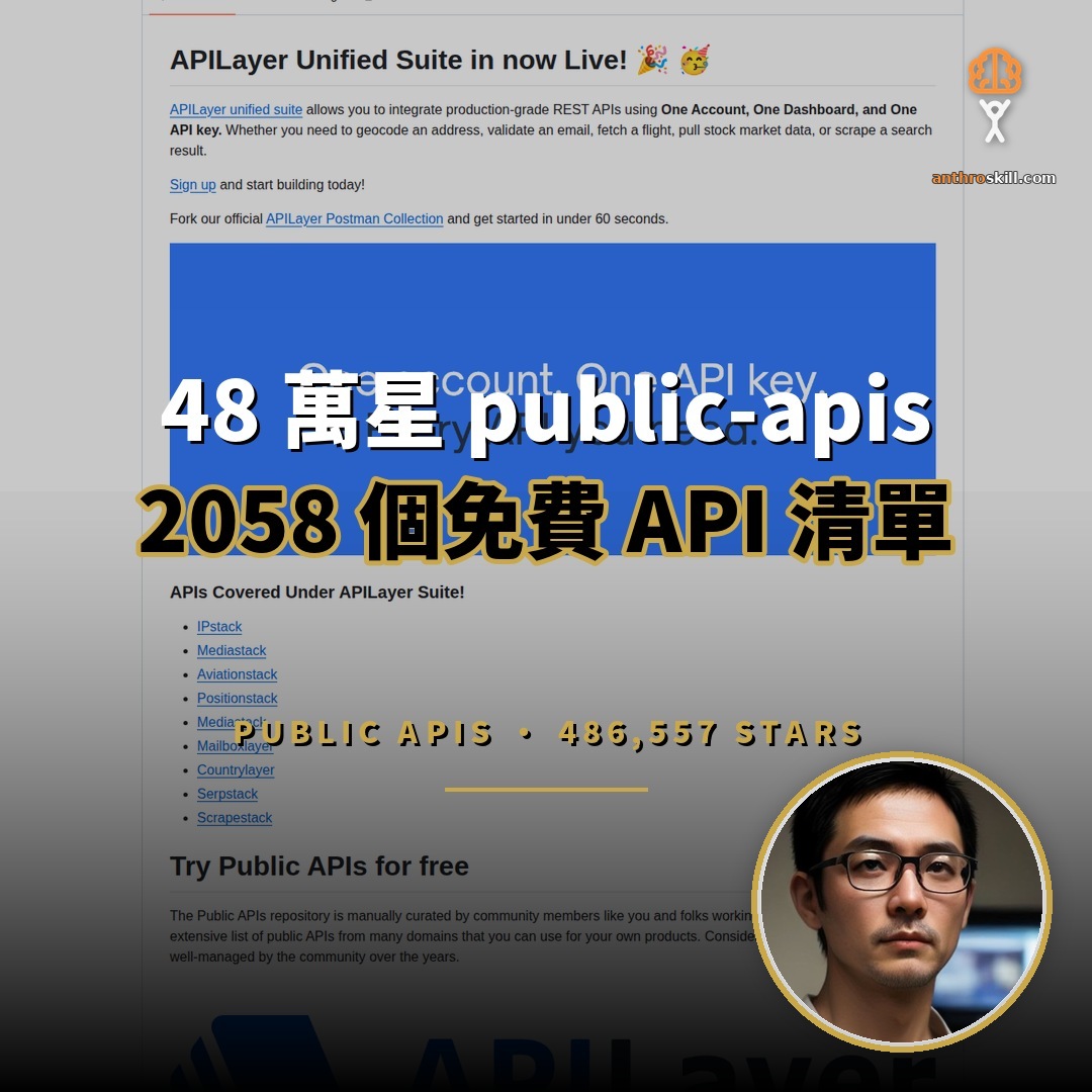 public-apis 開源：2038 個免費 API 總表