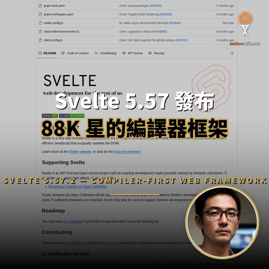 Svelte 5.57 發布：88K 星的編譯器框架